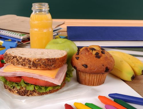 School lunch on classroom desk